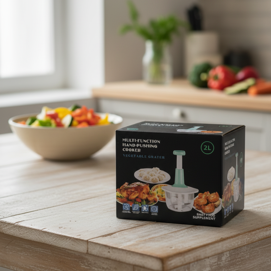 Multi-Function Hand-Pushing Vegetable Grater And Food Processor – 2L Heavy-Duty Metal Body Manual Chopper For Meat, Vegetables, And Baby Food