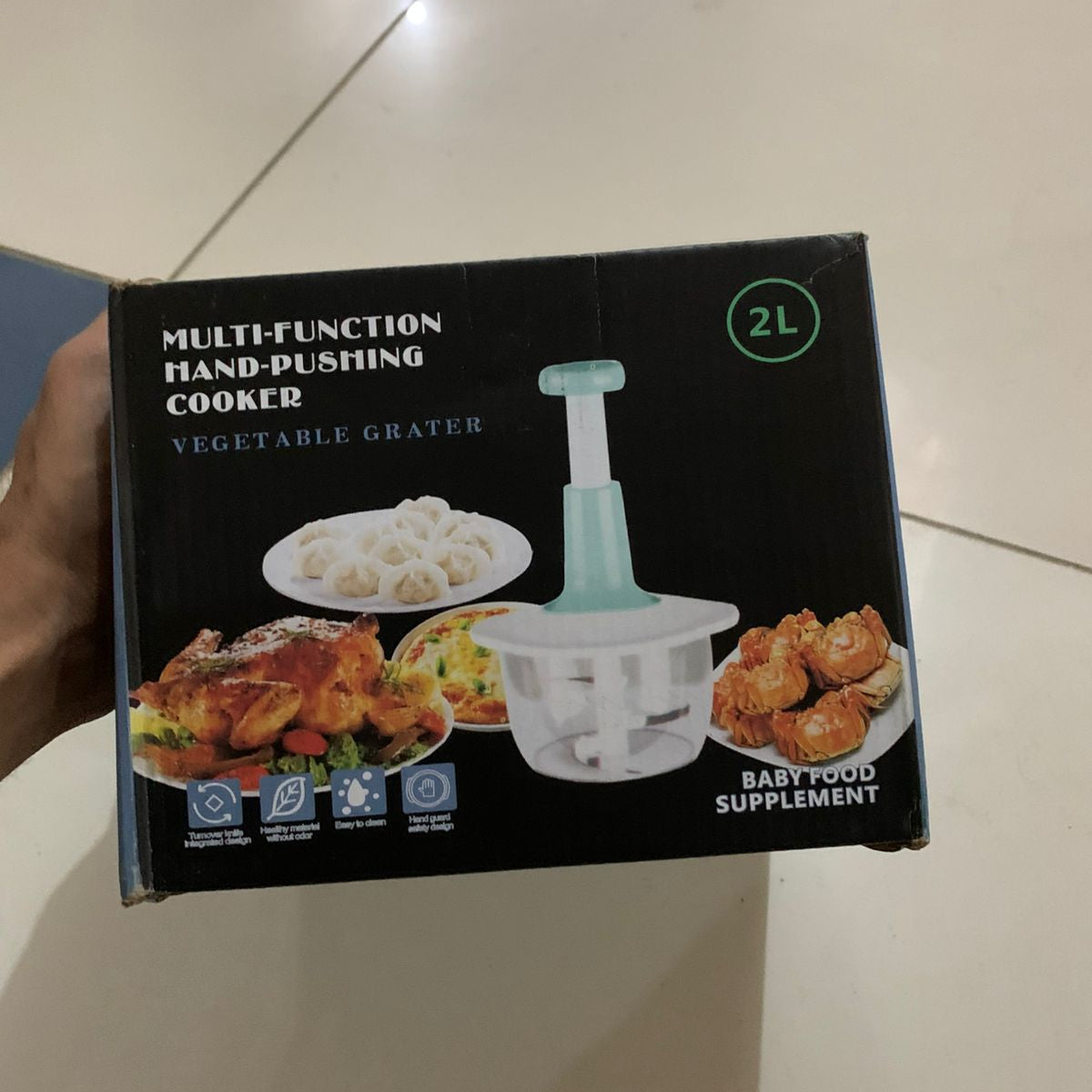 Multi-Function Hand-Pushing Vegetable Grater And Food Processor – 2L Heavy-Duty Metal Body Manual Chopper For Meat, Vegetables, And Baby Food