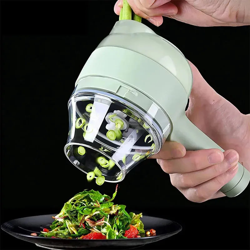Rechargeable 4 In 1 Electric Vegetable Cutter With Multi-Function Slicer, Chopper, Grinder And Peeler For Fast Kitchen Preparation