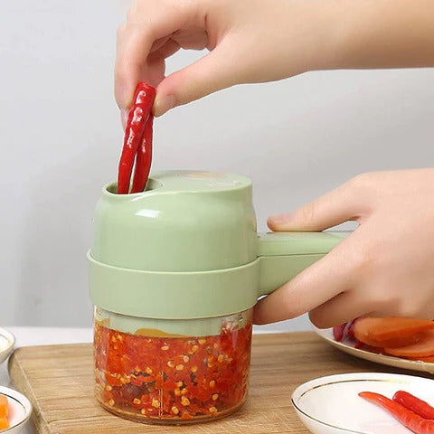 Rechargeable 4 In 1 Electric Vegetable Cutter With Multi-Function Slicer, Chopper, Grinder And Peeler For Fast Kitchen Preparation