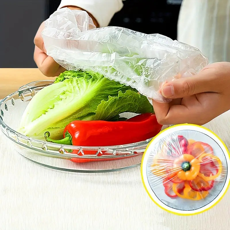 Disposable Plastic Wrap Covers Elastic Tight Food Grade Fresh Keeping Dust Proof Insect Proof Kitchen Accessories - 100pcs